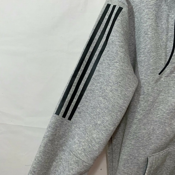 Adidas Men New Full Zip Striped Sleeve Grey Hooded Sweatshirt Size Small - Picture 4 of 5